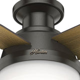Hunter Fan Dempsey Low Profile Ceiling Fans with Lights and Remote, Flush Mount Ceiling Fan with Lights, Metal, Brushed Nickel Finish, 44 Inch LED