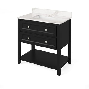 Jeffrey Alexander VKITADL36BKCQR 36" Black Adler Vanity, Calacatta Vienna Quartz Vanity Top, undermount rectangle bowl