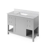 Jeffrey Alexander VKITAST48GRWCR 48" Grey Astoria Vanity, White Carrara Marble Vanity Top, undermount rectangle bowl