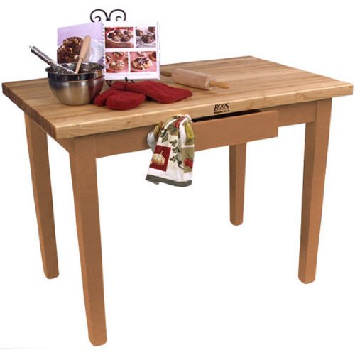 John Boos C6024C-D-N Classic Country Worktable, 60" W x 24" D 35" H, with Casters and Drawer, Natural