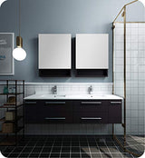 Fresca FCB6160ES-UNS-D Fresca Lucera 60" Espresso Wall Hung Double Undermount Sink Modern Bathroom Cabinet