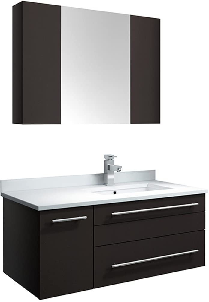 Fresca FVN6136ES-UNS-R Fresca Lucera 36" Espresso Wall Hung Undermount Sink Modern Bathroom Vanity w/ Medicine Cabinet - Right Version