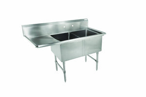 John Boos 2B18244-1D18L B Series 2 Compartment Stainless Steel Sink, Left Hand Drain Board, 18
