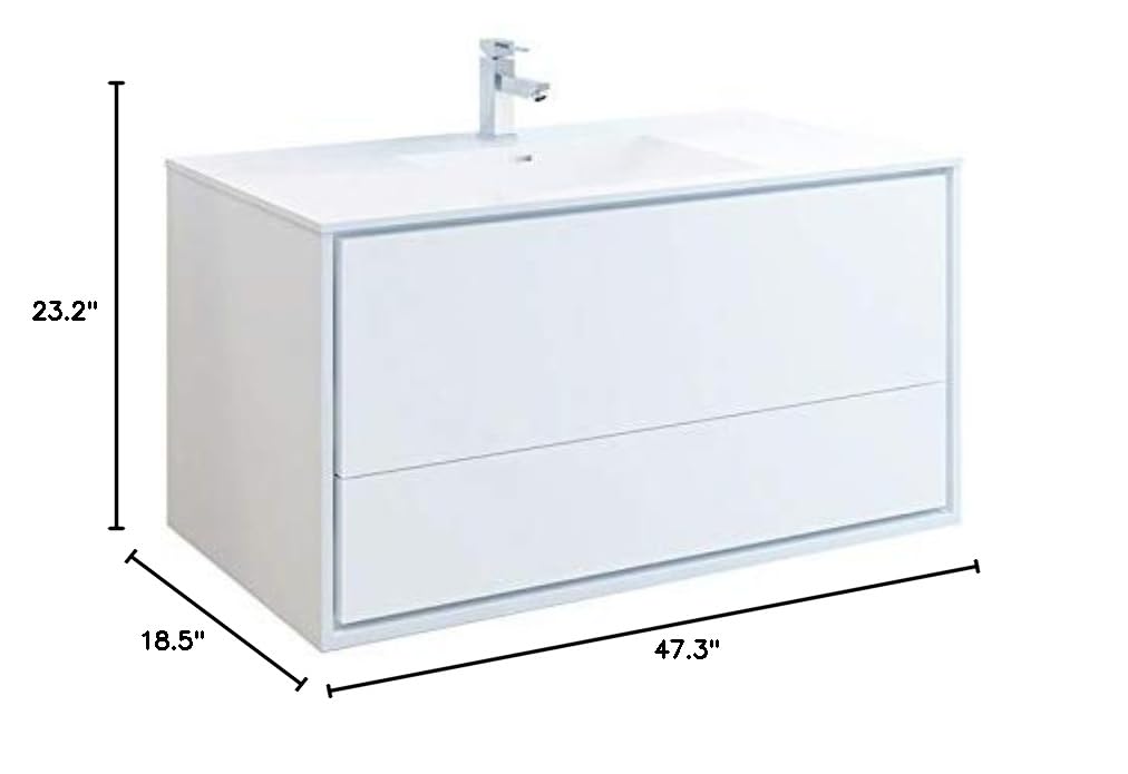 Fresca FCB9248WH-I Fresca Catania 48" Glossy White Wall Hung Modern Bathroom Cabinet w/ Integrated Sink