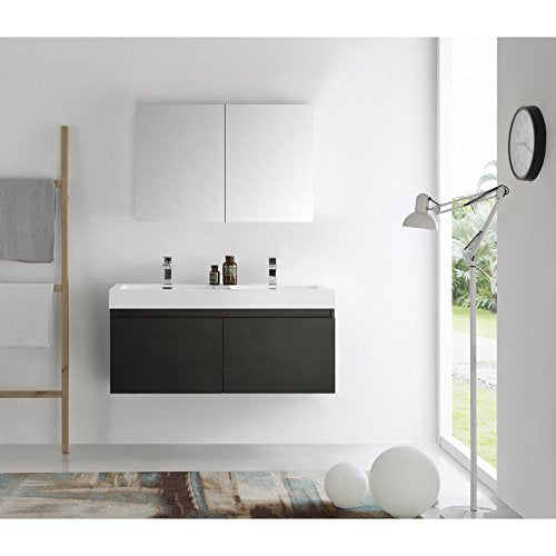 Fresca FVN8012BW Fresca Mezzo 48" Black Wall Hung Double Sink Modern Bathroom Vanity w/ Medicine Cabinet