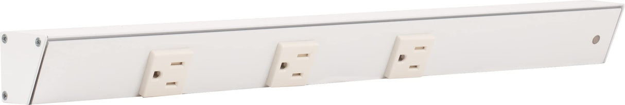 Task Lighting APT18-3W-P-WT-R 18" APT Series Slim Angle Power Strip, Right Entry, White Finish, White Receptacles