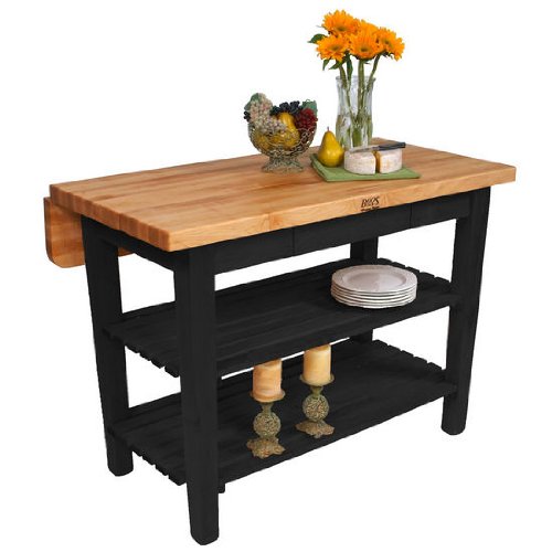 John Boos KIB03-BK Kitchen Island Bar w/Drop Leaf - 48" W x 38" D, Black Base