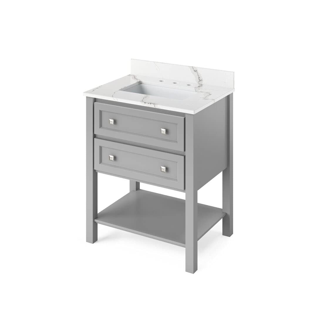 Jeffrey Alexander VKITADL30GRCQR 30" Grey Adler Vanity, Calacatta Vienna Quartz Vanity Top, undermount rectangle bowl