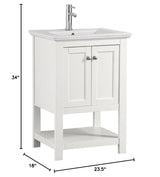 Fresca Manchester 24 Inch White Bathroom Open Vanity with Storage Shelf - Countertop & Ceramic Sink with Cabinets - Faucet Not Included
