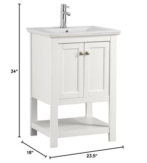 Fresca Manchester 24 Inch White Bathroom Open Vanity with Storage Shelf - Countertop & Ceramic Sink with Cabinets - Faucet Not Included