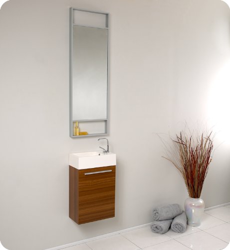 Fresca FVN8002TK Fresca Pulito 16" Small Teak Modern Bathroom Vanity w/ Tall Mirror