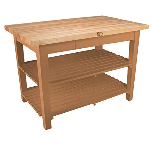 John Boos C6024-2S-N Worktable with Wood Top - 60" 60"W x 24"D 36"H 1-3/4" Har