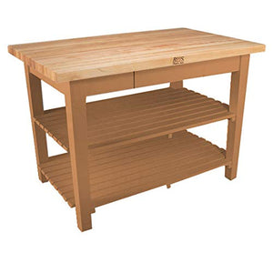 John Boos C4824C-D-2S-N Classic Country Worktable, 48" W x 24" D 35" H, with Casters, Drawer and 2 Shelves, Natural