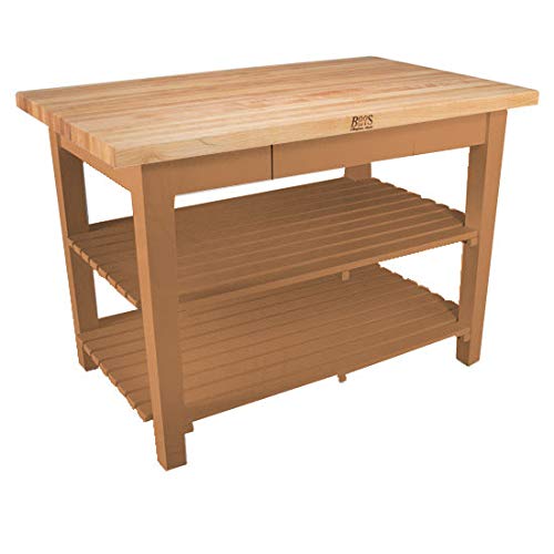 John Boos C4824-D-2S-N Classic Country Worktable, 48" W x 24" D 35" H, with Drawer and 2 Shelves, Natural