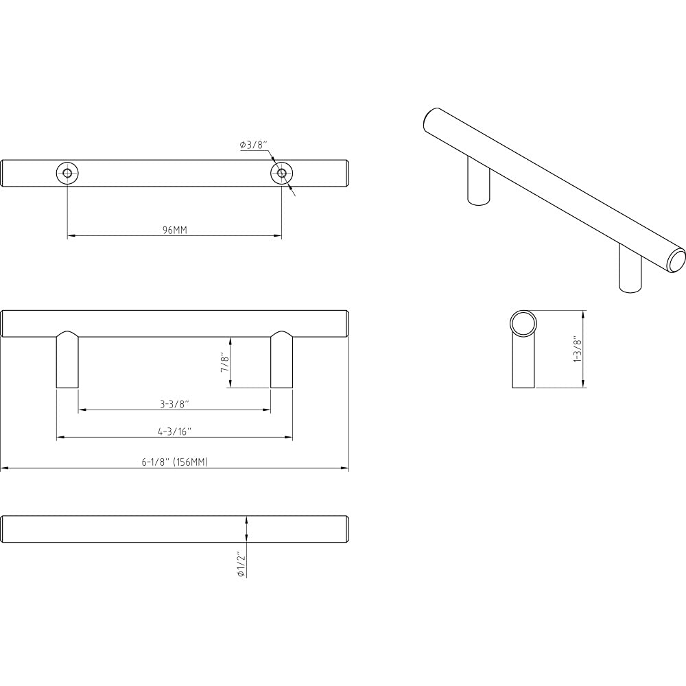 Elements 156DBB 96 mm Center-to-Center Dark Brushed Bronze Naples Cabinet Bar Pull