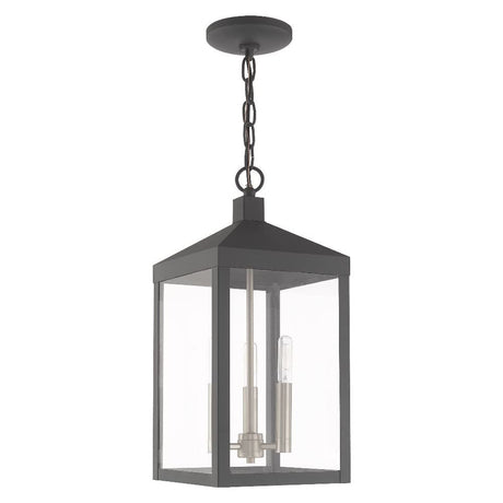 Livex Lighting 20593-76 Nyack - 18.5" Three Light Outdoor Hanging Lantern, Scandinavian Gray Finish with Clear Glass