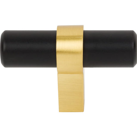 Jeffrey Alexander 51MBBG 2" Overall Length Matte Black with Brushed Gold Key Grande Cabinet "T" Knob