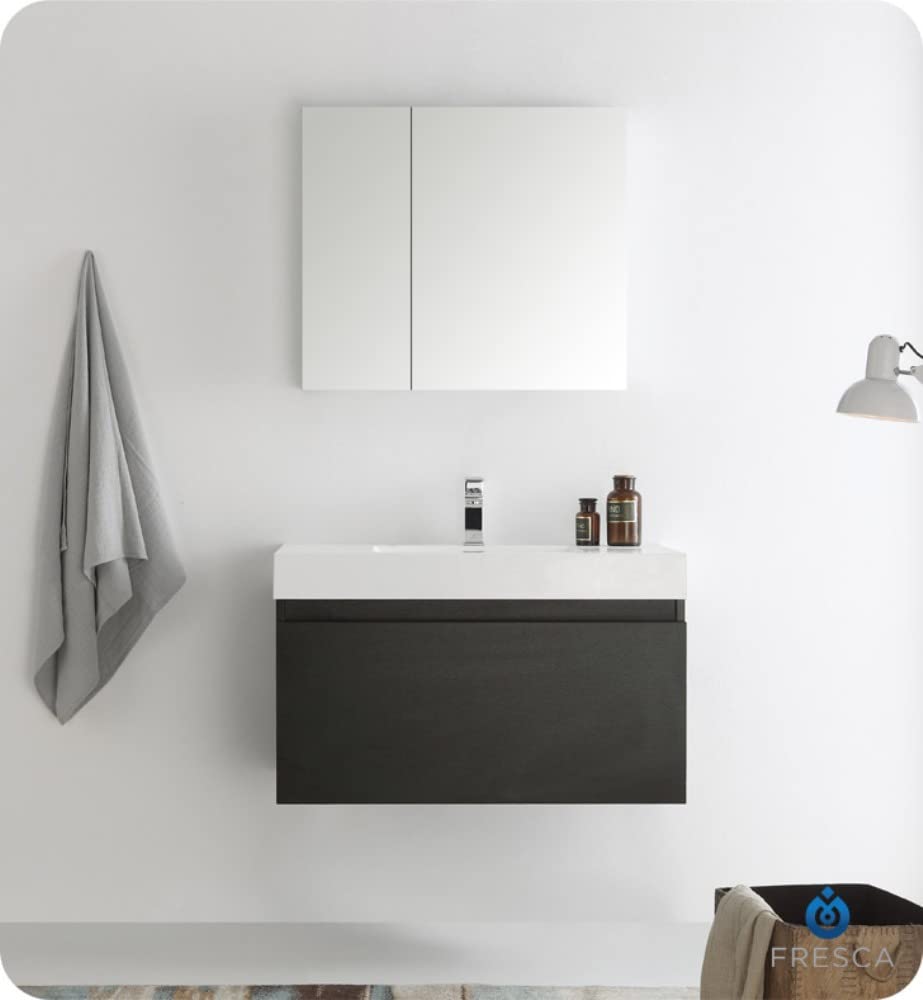 Fresca FVN8008BW Fresca Mezzo 36" Black Wall Hung Modern Bathroom Vanity w/ Medicine Cabinet