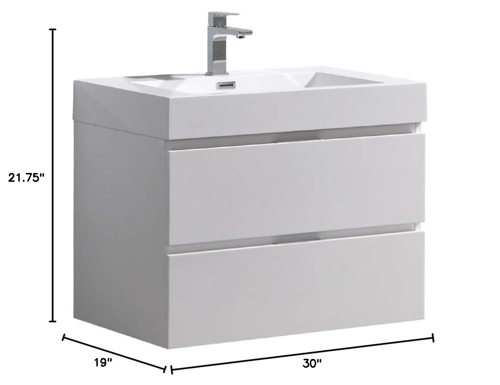 Fresca FCB8330WH-I Fresca Valencia 30" Glossy White Wall Hung Modern Bathroom Vanity