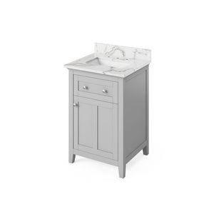 Jeffrey Alexander VKITCHA24GRCQR 24" Grey Chatham Vanity, Calacatta Vienna Quartz Vanity Top, undermount rectangle bowl