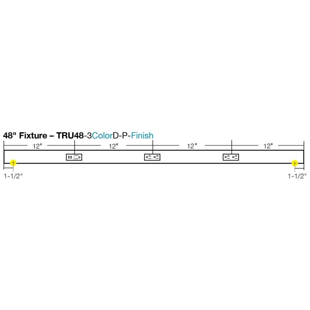 Task Lighting TRU48-3BD-P-BK 48" TR USB Series Angle Power Strip with USB, Black Finish, Black Receptacles