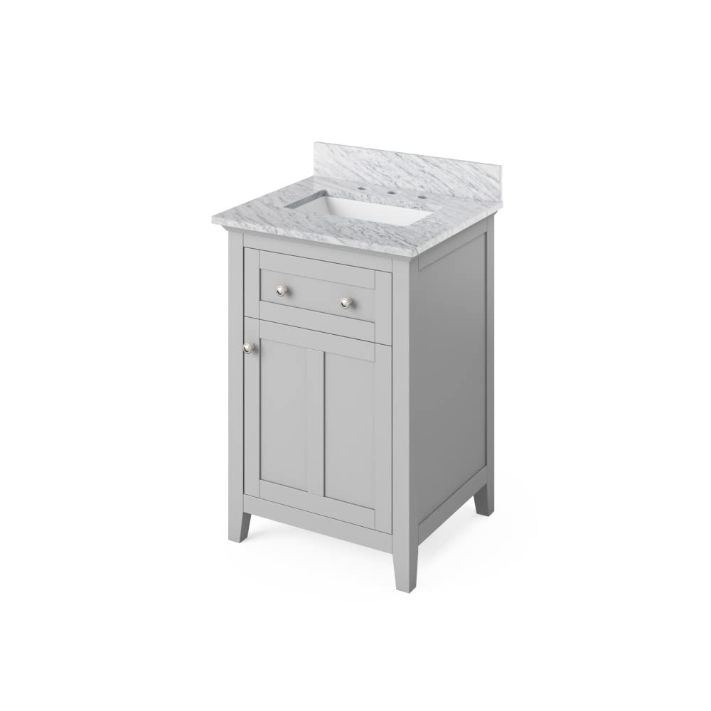 Jeffrey Alexander VKITCHA24GRWCR 24" Grey Chatham Vanity, White Carrara Marble Vanity Top, undermount rectangle bowl