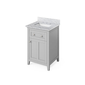 Jeffrey Alexander VKITCHA24GRWCR 24" Grey Chatham Vanity, White Carrara Marble Vanity Top, undermount rectangle bowl