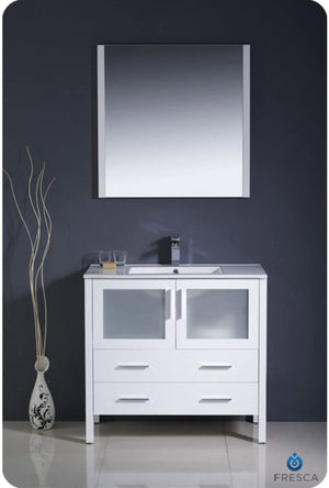 Fresca FCB6236WH-I Fresca Torino 36" White Modern Bathroom Cabinet w/ Integrated Sink