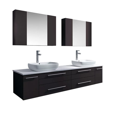 Fresca FVN6172GR-VSL-D Fresca Lucera 72" Gray Wall Hung Double Vessel Sink Modern Bathroom Vanity w/ Medicine Cabinets