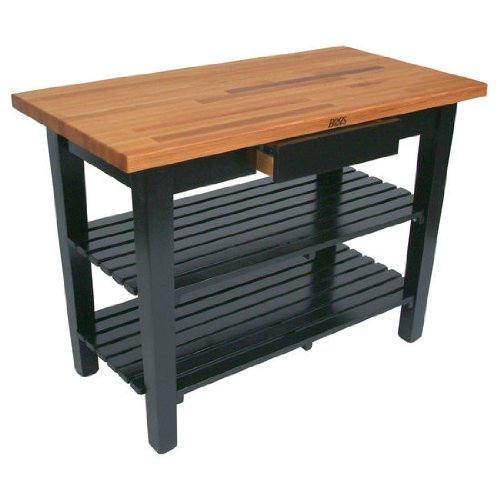 John Boos OC4825-2S-BK OC Oak Country Table - Blended Butcher Block Top, 48"W x 25"D Two Shelves, Black Base