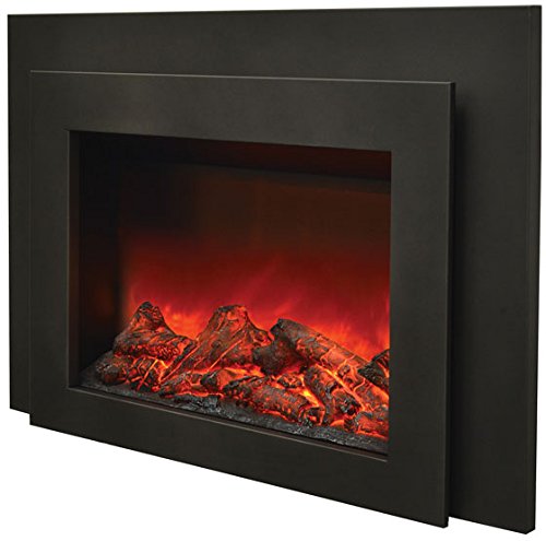 Amantii INS-FM-34 Insert Series - 34" Electric Fireplace Insert with Black Steel Surround and Overlay