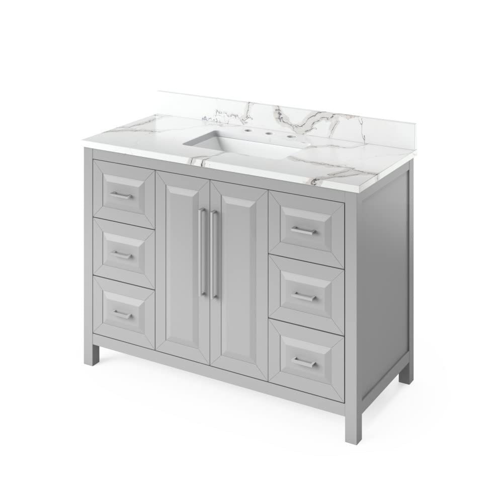 Jeffrey Alexander VKITCAD48GRCQR 48" Grey Cade Vanity, Calacatta Vienna Quartz Vanity Top, undermount rectangle bowl
