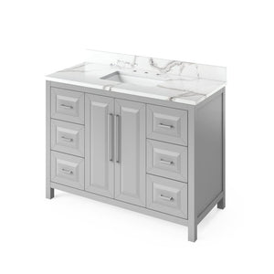 Jeffrey Alexander VKITCAD48GRCQR 48" Grey Cade Vanity, Calacatta Vienna Quartz Vanity Top, undermount rectangle bowl