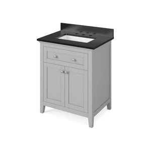 Jeffrey Alexander VKITCHA30GRBGR 30" Grey Chatham Vanity, Black Granite Vanity Top, undermount rectangle bowl