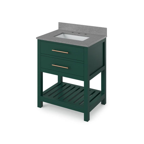 Jeffrey Alexander VKITWAV30GNSGR 30" Forest Green Wavecrest Vanity, Steel Grey Cultured Marble Vanity Top, undermount rectangle bowl