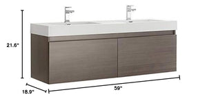 Fresca FCB8042GO-I Fresca Mezzo 60" Gray Oak Wall Hung Double Sink Modern Bathroom Cabinet w/ Integrated Sink