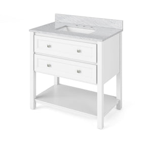 Jeffrey Alexander VKITADL36WHWCR 36" White Adler Vanity, White Carrara Marble Vanity Top, undermount rectangle bowl