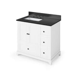 Jeffrey Alexander VKITADD36WHBGR 36" White Addington Vanity, left offset, Black Granite Vanity Top, undermount rectangle bowl