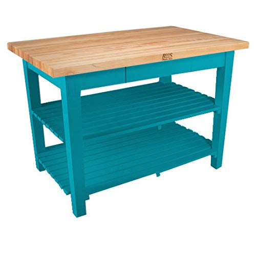 John Boos C6024-D-2S-CB Classic Country Worktable, 60" W x 24" D 35" H, with Drawer and 2 Shelves, Caribbean Blue