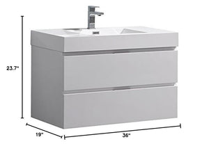 Fresca FCB8336WH-I Fresca Valencia 36" Glossy White Wall Hung Modern Bathroom Vanity