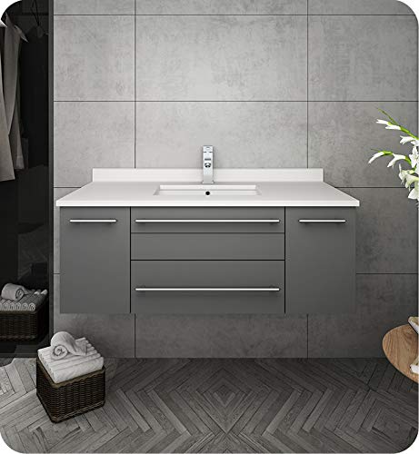 Fresca FCB6142GR-UNS Fresca Lucera 42" Gray Wall Hung Undermount Sink Modern Bathroom Cabinet