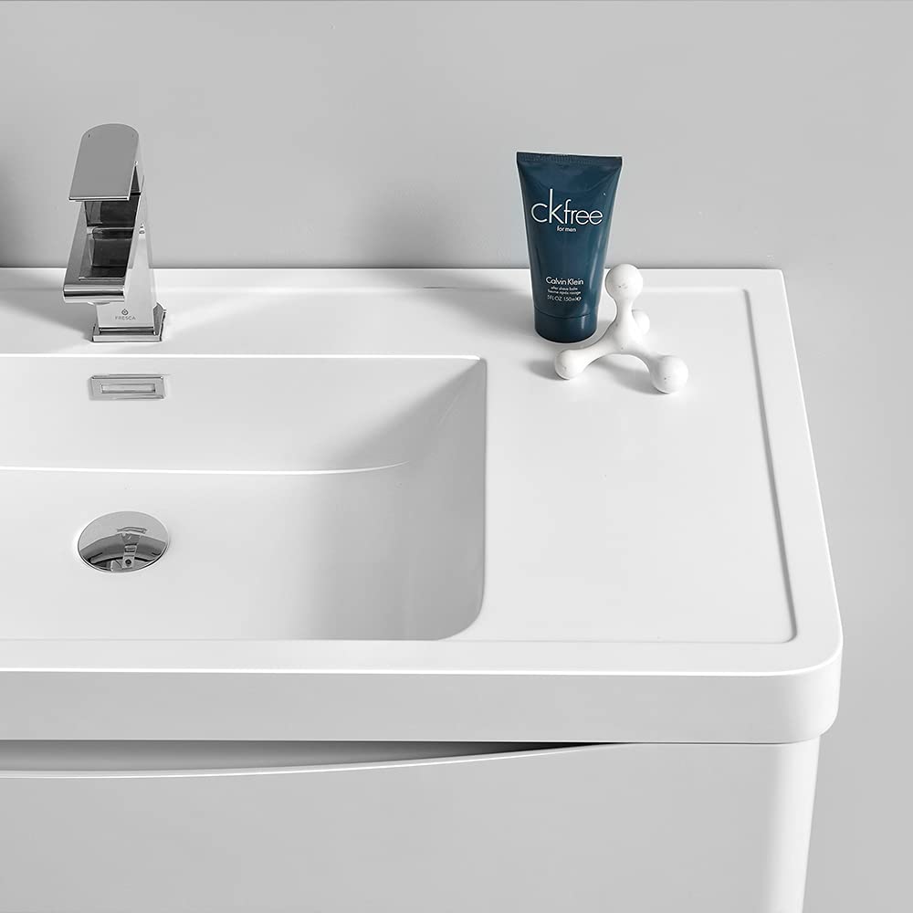 Fresca FCB9048WH-D-I Fresca Tuscany 48" Glossy White Wall Hung Modern Bathroom Cabinet w/ Integrated Double Sink