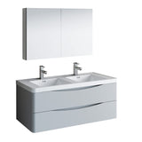 Fresca FVN9048GRG-D Fresca Tuscany 48" Glossy Gray Wall Hung Double Sink Modern Bathroom Vanity w/ Medicine Cabinet