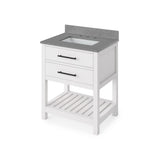 Jeffrey Alexander VKITWAV30WHSGR 30" White Wavecrest Vanity, Steel Grey Cultured Marble Vanity Top, undermount rectangle bowl