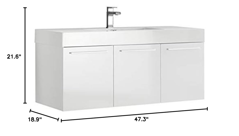 Fresca FCB8092WH-I Fresca Vista 48" White Wall Hung Modern Bathroom Cabinet w/ Integrated Sink