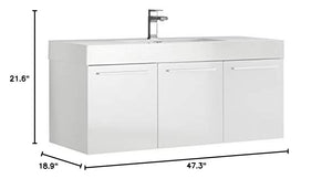 Fresca FCB8092WH-I Fresca Vista 48" White Wall Hung Modern Bathroom Cabinet w/ Integrated Sink