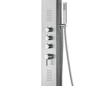 PULSE ShowerSpas 1043-SSB Malibu ShowerSpa Panel with Rain Showerhead, 2 Oversized Body Spray Jets and Hand Shower, Brushed Stainless Steel with Brushed Nickel Fixtures