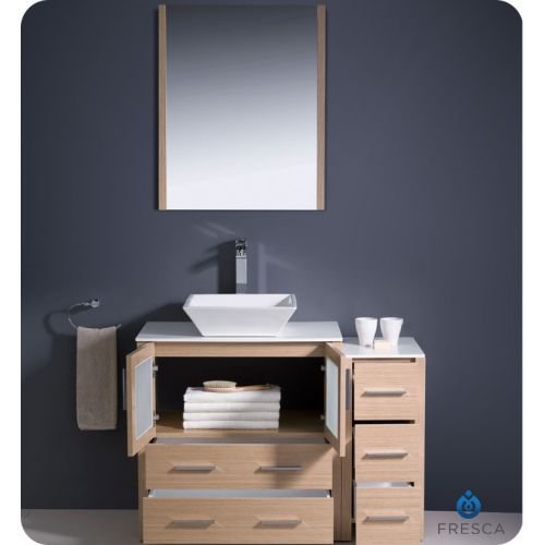 Fresca FVN62-3012GO-VSL Fresca Torino 42" Gray Oak Modern Bathroom Vanity w/ Side Cabinet & Vessel Sink