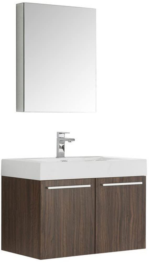 Fresca FVN8089GW Fresca Vista 30" Walnut Wall Hung Modern Bathroom Vanity w/ Medicine Cabinet