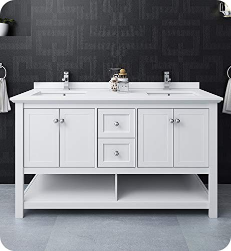 Fresca FCB2360WH-D Fresca Manchester 60" White Traditional Double Sink Bathroom Cabinet